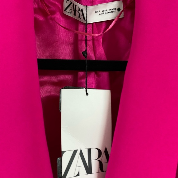 ZARA Hot Pink Belted Tuxedo Collar BLAZER! Lined Barbiecore Business Casual NWT - Picture 11 of 14